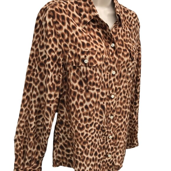 Lucky Brand Women's 100% Silk Animal Print Collared Long Sleeves Shirt Size M - Picture 2 of 9